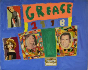 Chelsea von Harder. Grease. Acrylic, embroidery, and collage on canvas. 2019.