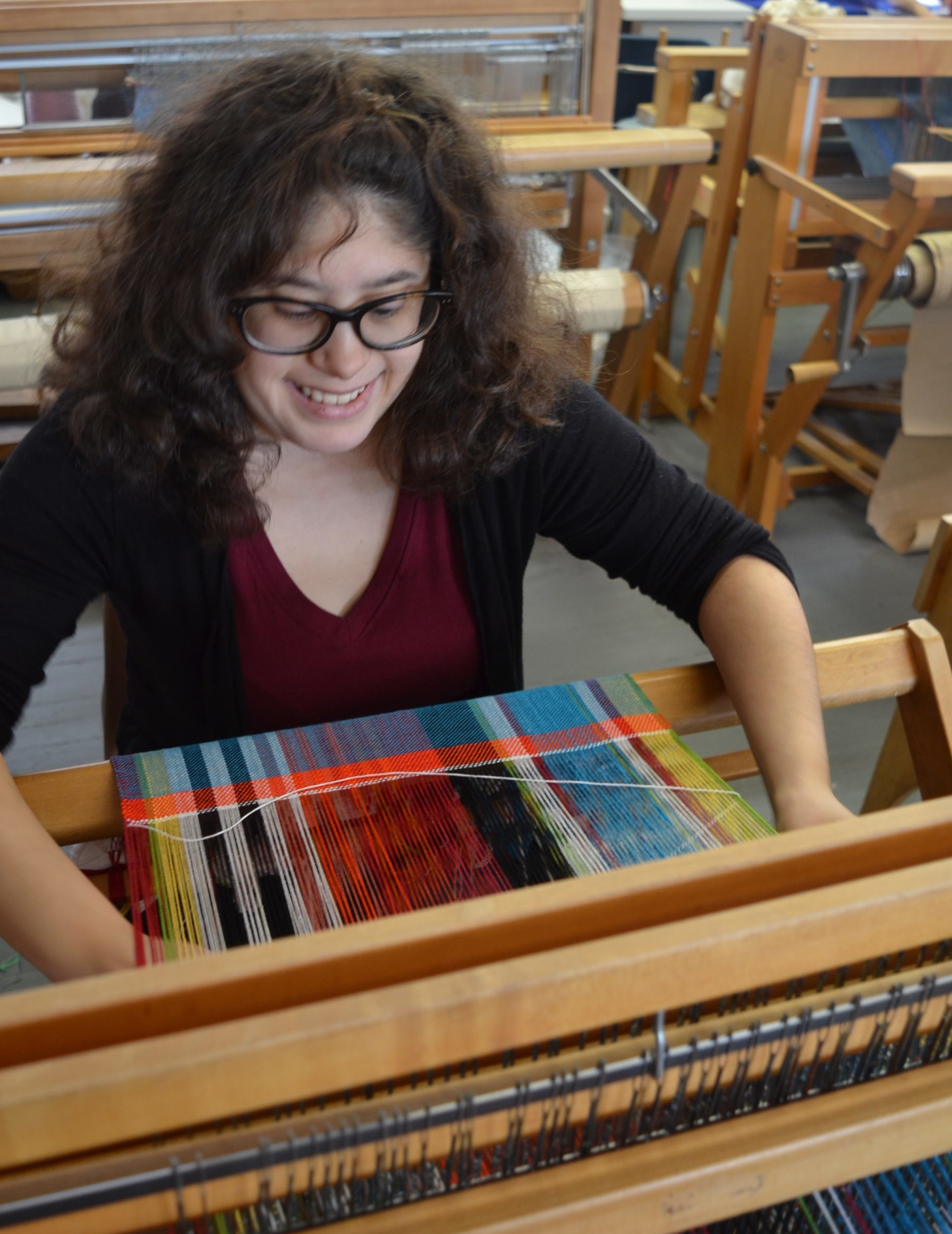 Sofia Bocanegra in the weaving studio