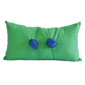 Green pillow with blue spikes by Becky Geller