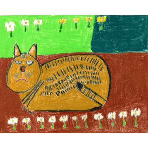 Spring Drawing 1 (cat and flowers) by Carmen Martinez