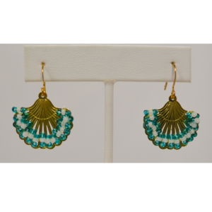 Green fan earrings by Judy Phillips