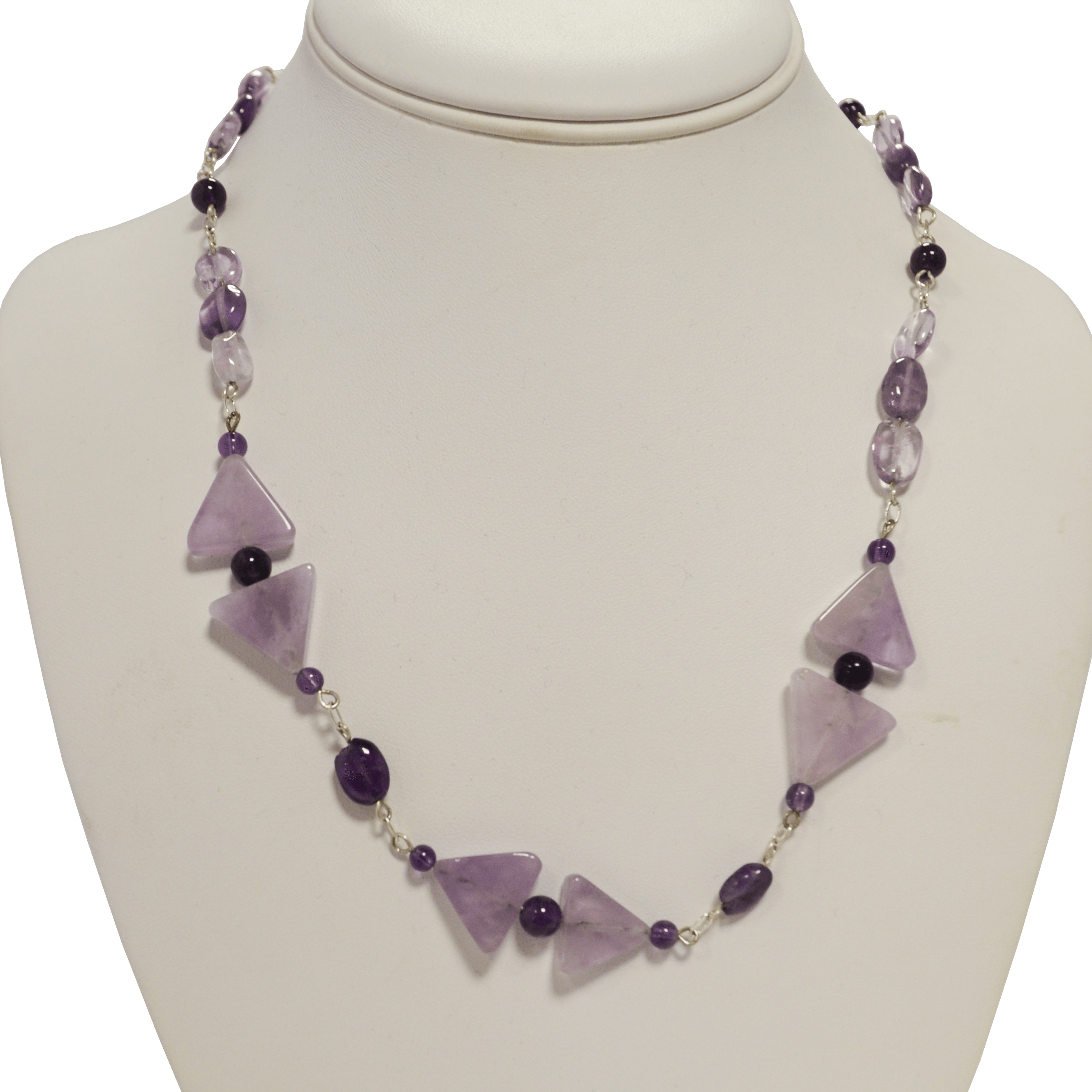 Purple triangles necklace by Judy Phillips