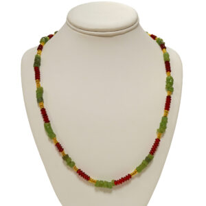 Red, green and gold necklace by Patrick Shea