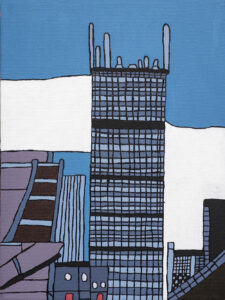 Brenda Sepulveda. Prudential Building. Acrylic and paint marker on canvas.